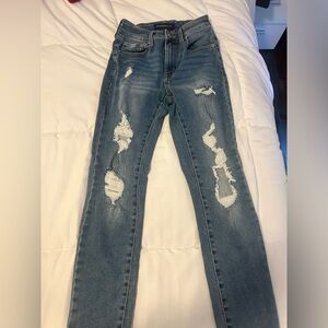 Aeropostale Blue Skinny Jeans with Distressed Details